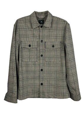 H&M Men's Size Small Black and Tan Checkered Shirt Jacket